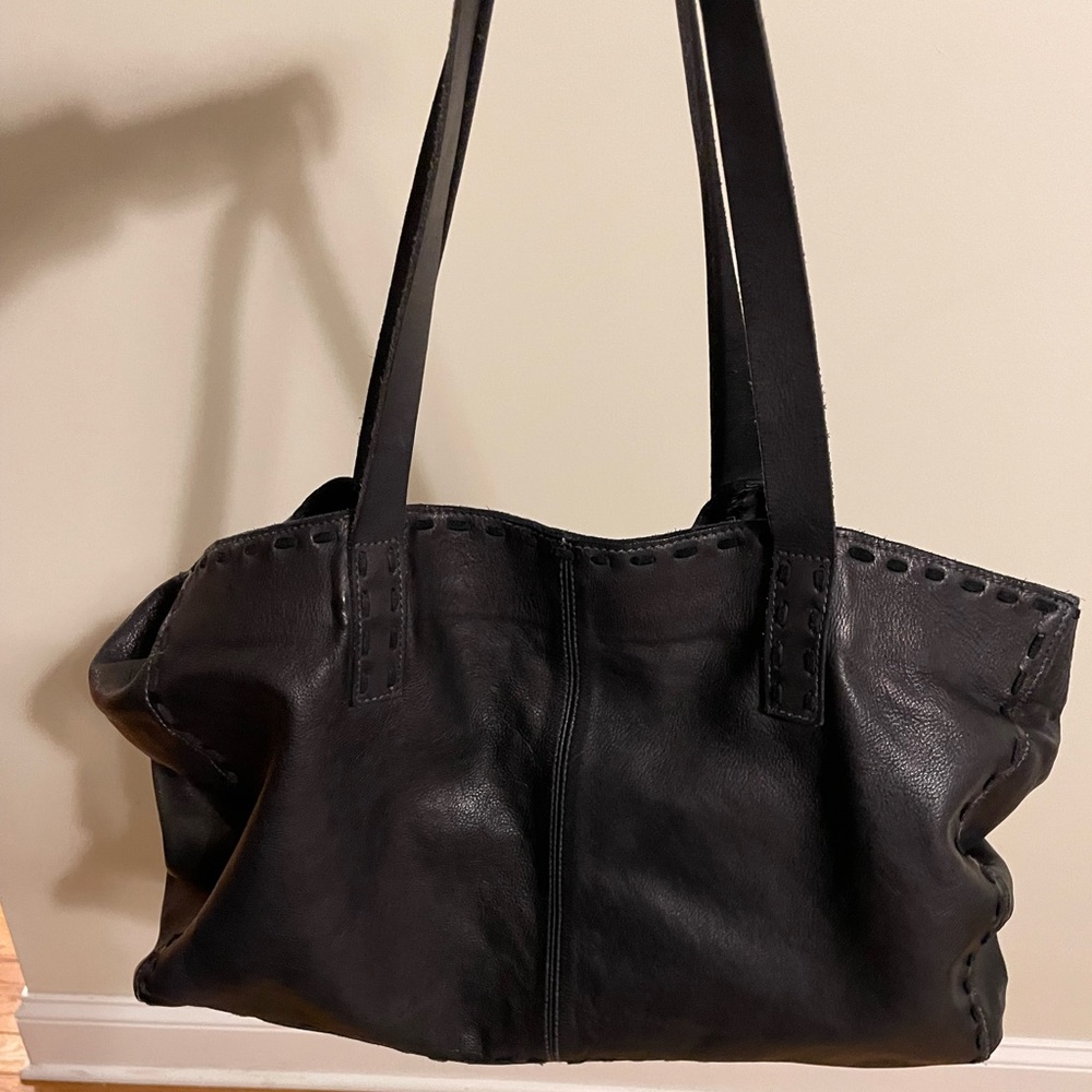 Large Free People Black Leather Tote Bag
